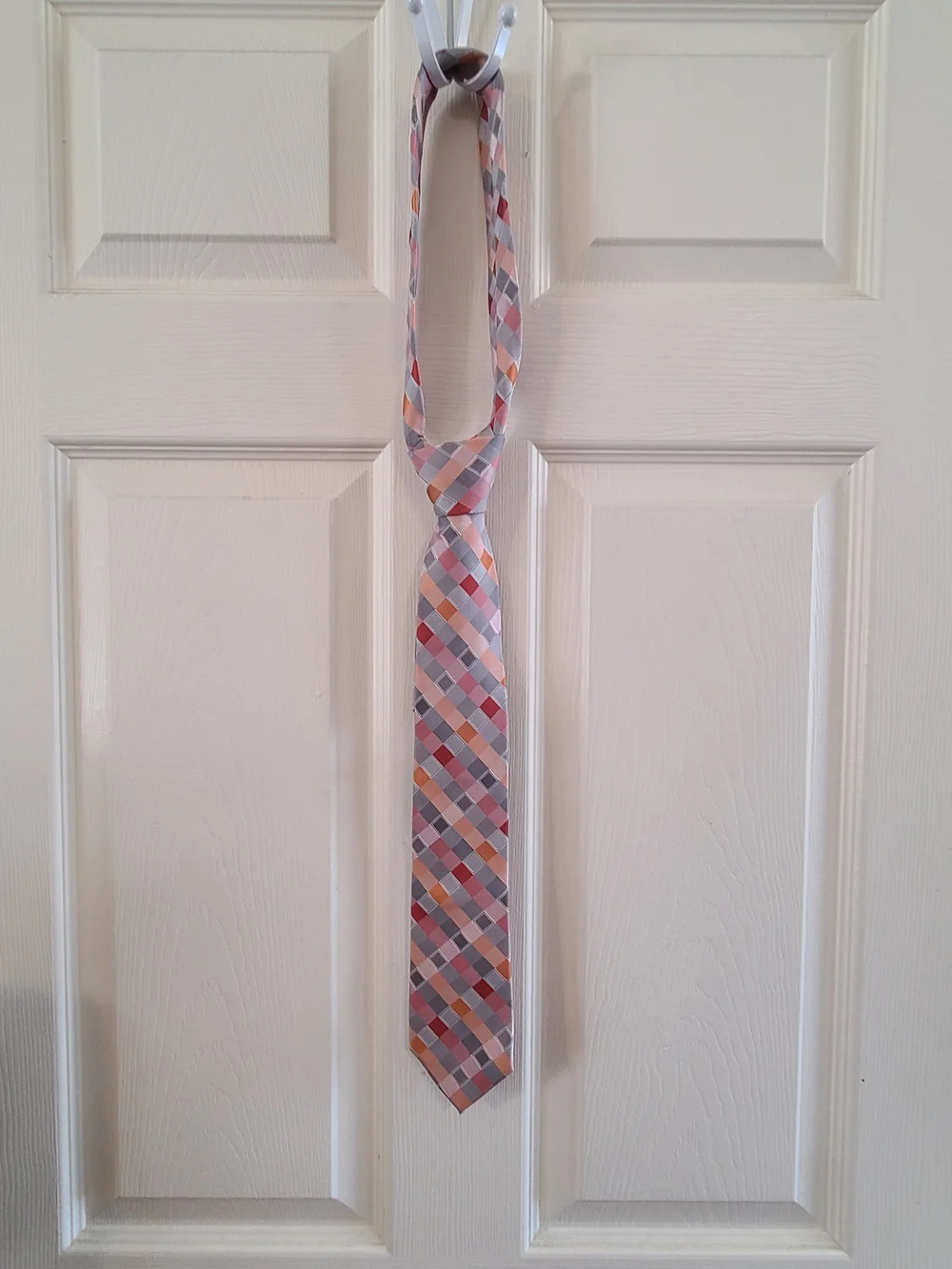 Calvin Klein Pink Gray Orange Geometric Plaid Tie Nwt